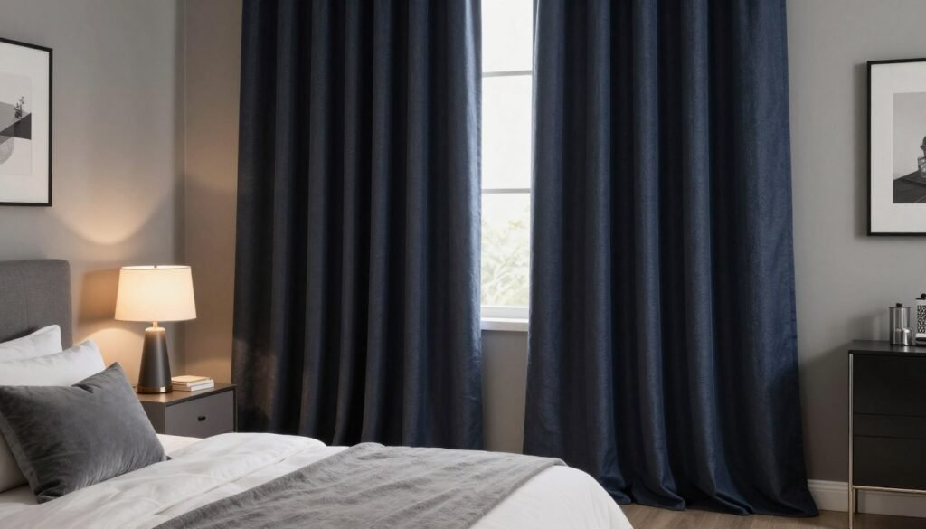 Stylish blackout curtains in a modern bedroom