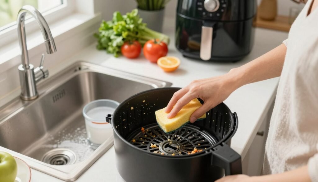 cleaning the air fryer basket after use