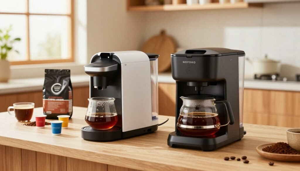 comparing drip coffee makers and single-serve machines