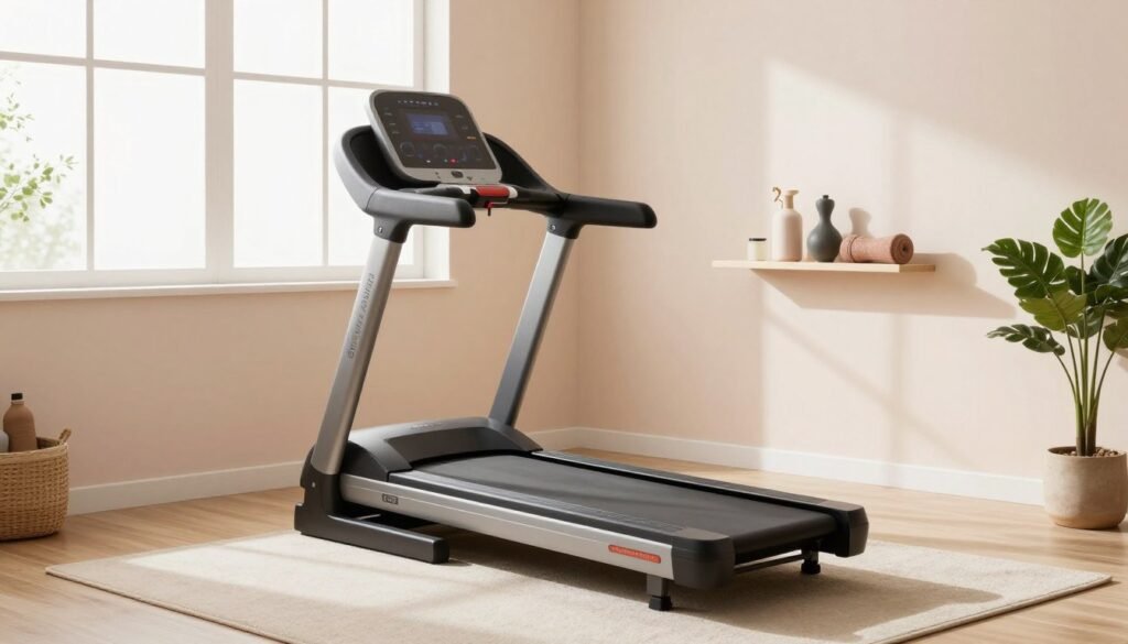 vertical folding treadmill in a small room
